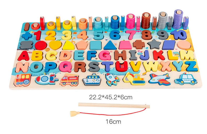 QWZ Kids Montessori Educational Wooden Math Toys Children Busy Board Count Shape Colors Match Fishing Puzzle Learning Toys Gifts