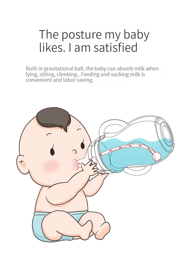 Glass Baby Bottle with Straw Wide Mouth Glass Silicone Handle Shatter Resistant and Autoclavable BPA Free