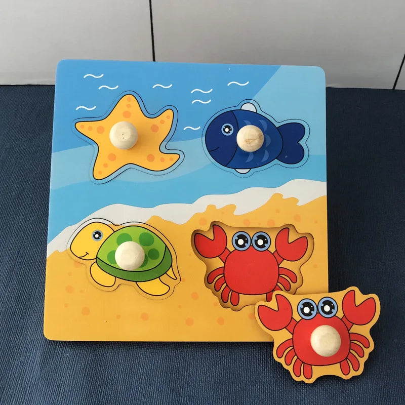 Baby Wooden Puzzles Montessori Toys 1 2 3 Years Toddler Toys Hand Grab Board Alphabet Number Cognition Learning Educational Toys