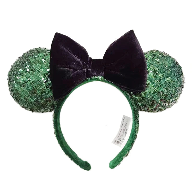 2025 Disney Mickey Mouse Ear Headband Amusement Park Hair Hoop Fish scale sequin mesh Party Headwear Girl Toy Birthday