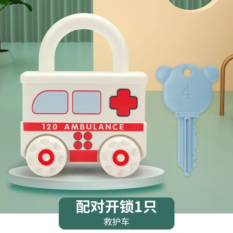 Baby Learning Lock with Key Car Games Montessori Educational Toy Number Matching Lock Toys Sensory Toys For Kids 1 2 3 Years