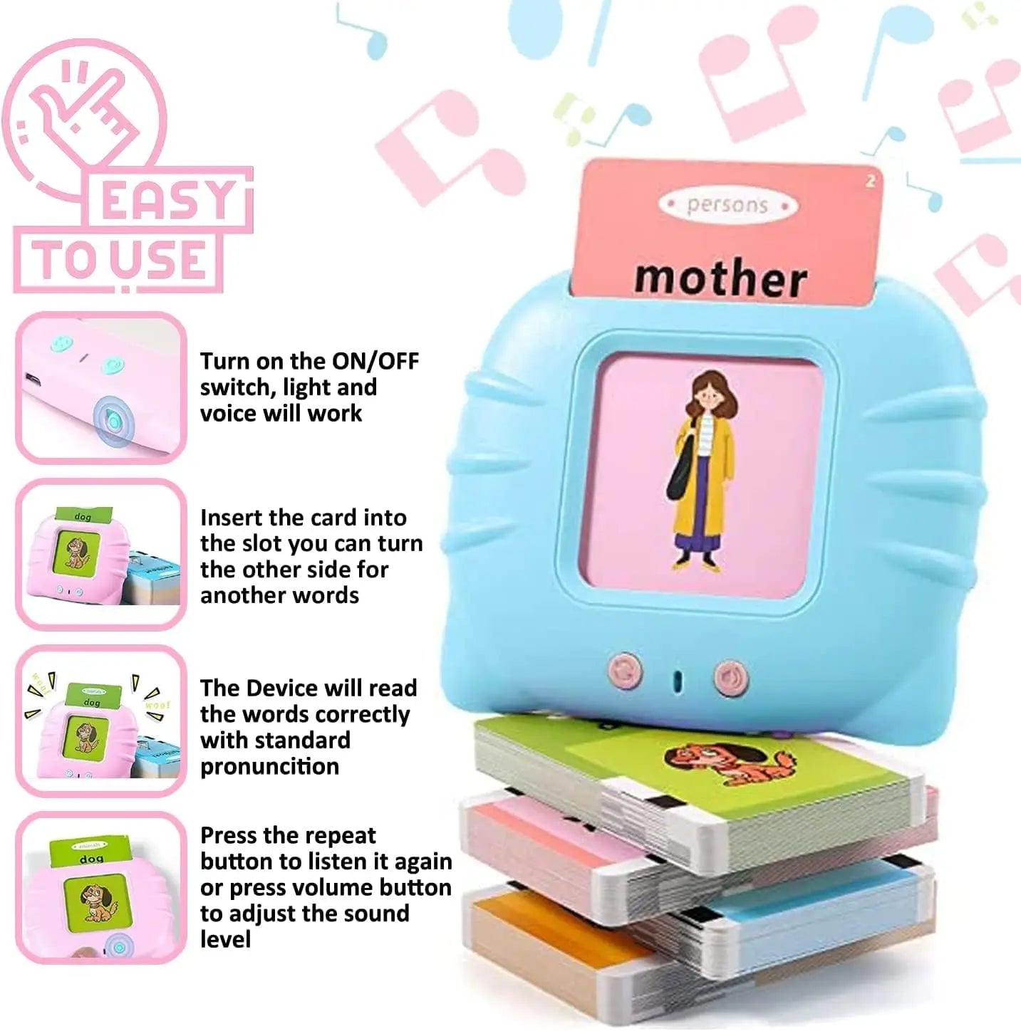 Talking FlashCards for Kids Electronic Early Education Machine Montessori Toy Flash Card Preschool Toddlers Biy Girl Gift Travel