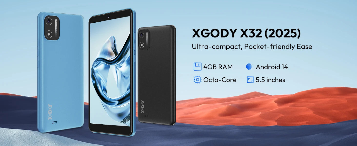XGODY X32 Smartphone,Android 14,Dual SIM 4G,Mobile Phones,Octa Core,4GB RAM,16GB ROM,5.5 inch,2850mAh,Face Unlocked,Cellphones