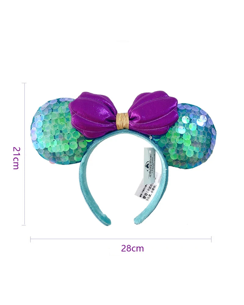 2025 Disney Mickey Mouse Ear Headband Amusement Park Hair Hoop Fish scale sequin mesh Party Headwear Girl Toy Birthday