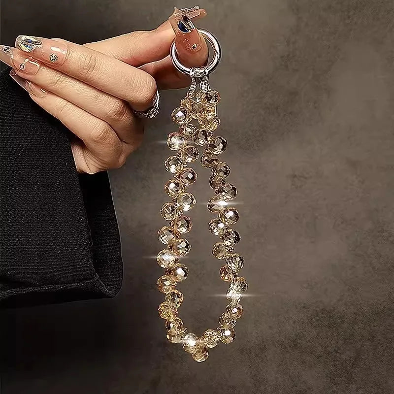 Multicolor Crystal Beads phone Lanyard Bling Hand Chain Keychain Accessory Elegant Women's Bag Pendant
