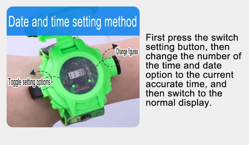 Disney Marvel Figure Spiderman Minnie McQueen 24 Projection Watch Digital Clock Student Wristwatches Kids Toy Boy Birthday Gifts