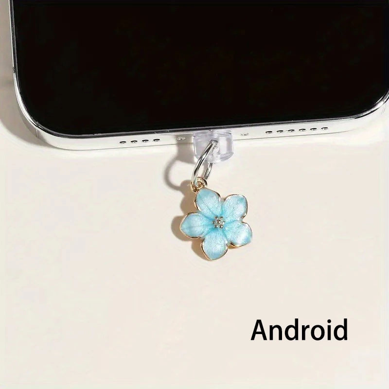 1pcs Simple Flowers Phone Dust plug Accessories Decoration Hanging Pendant for iPhone for Samsung Type-C Charging Port