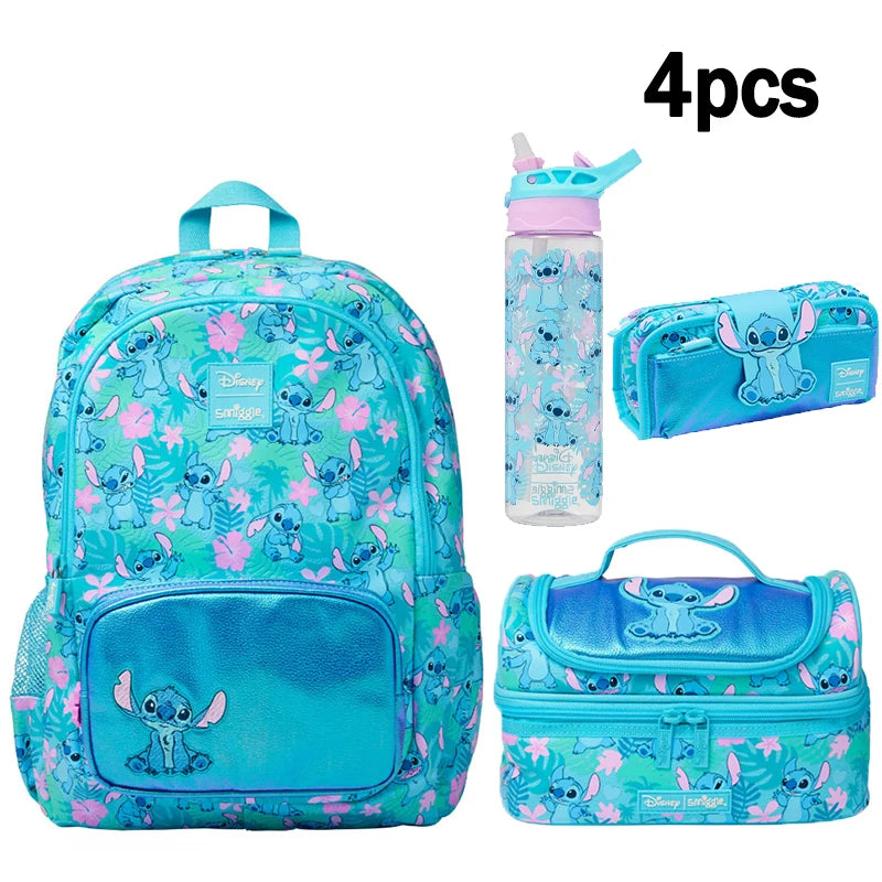 Disney Stitch Australian Smiggle Children'S Learning Stationery Backpack Lunch Bag Pencil Box Water Cup Anime Backpack Gift