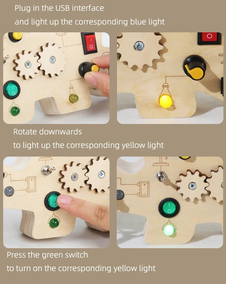 Factory Baby Products Hot Selling 2023 Wooden LED Light Switch Busy Board Games Montessori Educational Sensory Toys For Kids