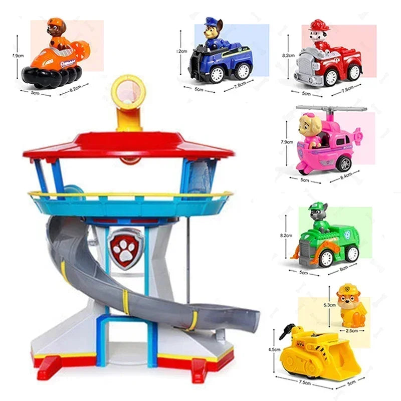 Paw Patrol Toy Set Lookout Vehicle Cute Cartoon Anime Figures Patrol Canine Chase Skye Rebound Bicycle Kids Birthday Gifts
