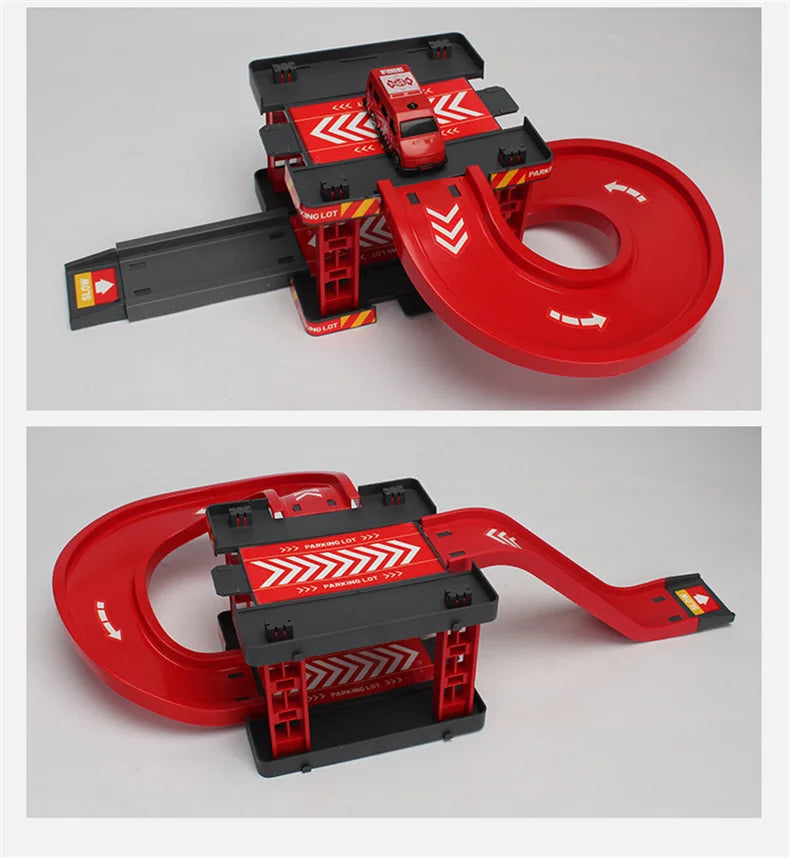 Children's Track Parking Lot Fire Truck Police Engineering Vehicle Dinosaur Car Toys Multi-Storey Car Parking Building For boys