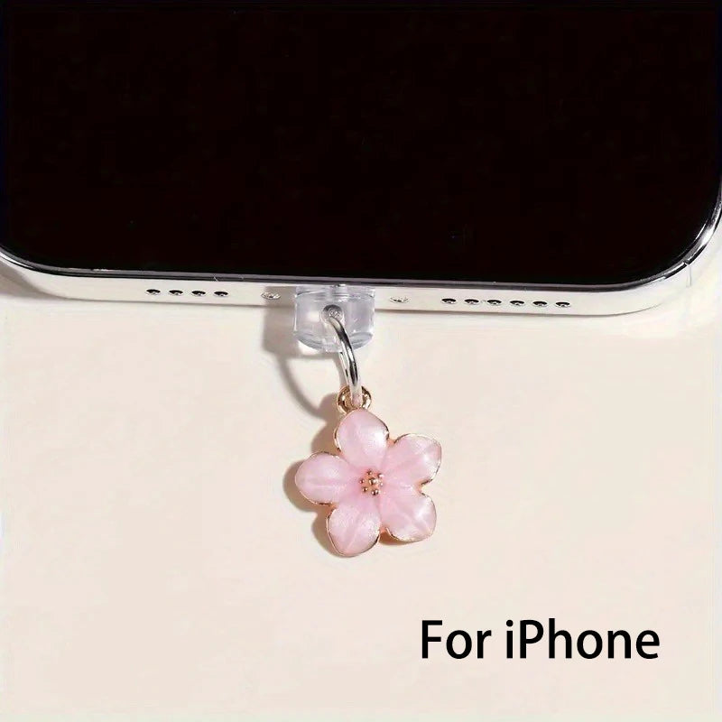 1pcs Simple Flowers Phone Dust plug Accessories Decoration Hanging Pendant for iPhone for Samsung Type-C Charging Port