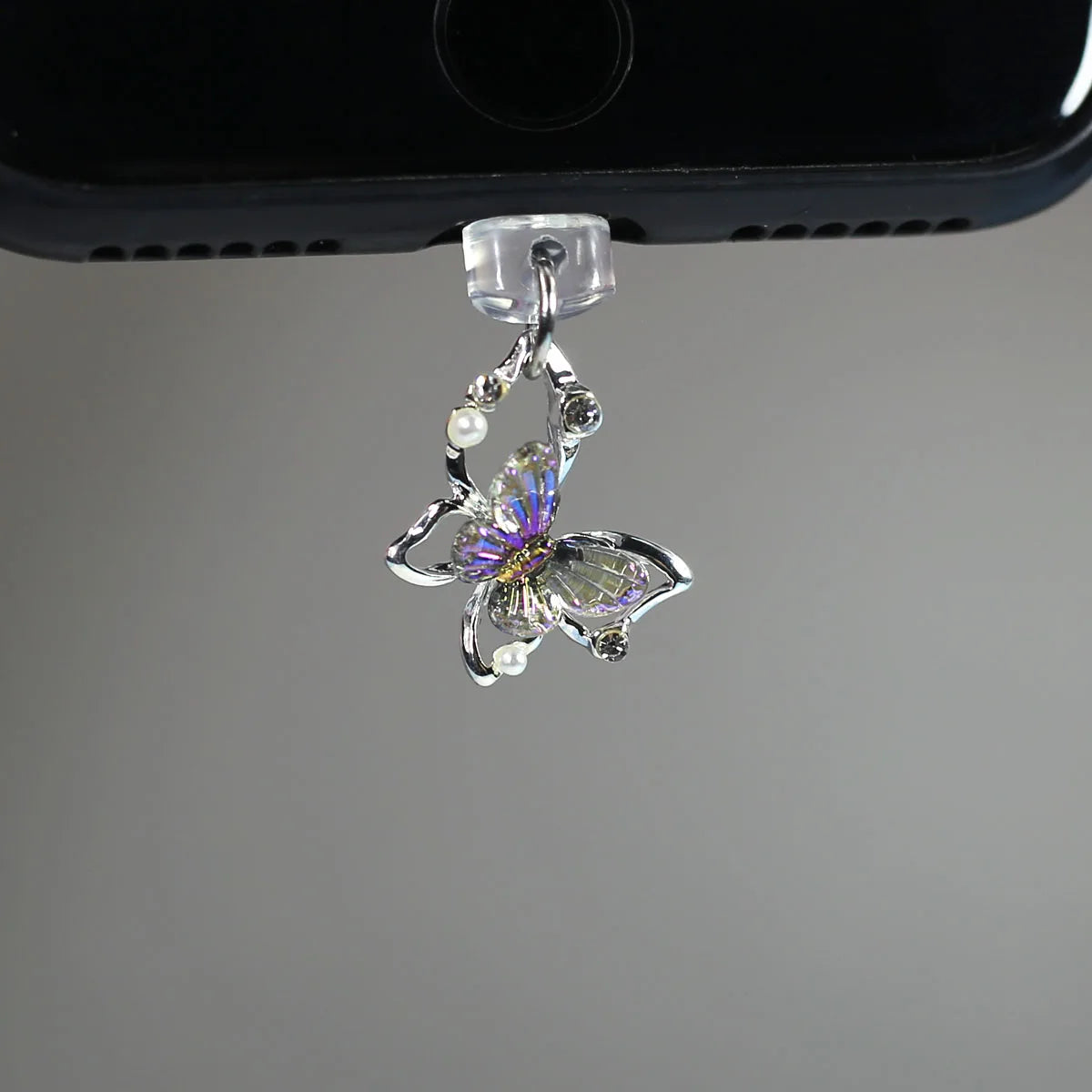 Mobile Phone Dust Plug Pendant New Butterfly With Artificial Pearls And Diamonds Accessory Decoration For IPhone Type-c Port