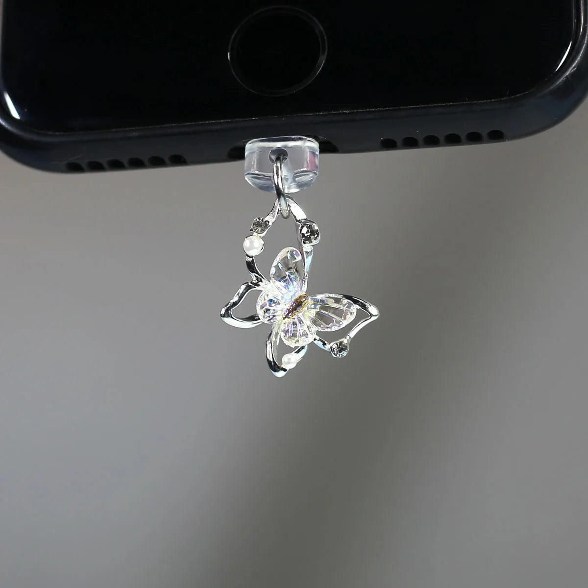 Mobile Phone Dust Plug Pendant New Butterfly With Artificial Pearls And Diamonds Accessory Decoration For IPhone Type-c Port