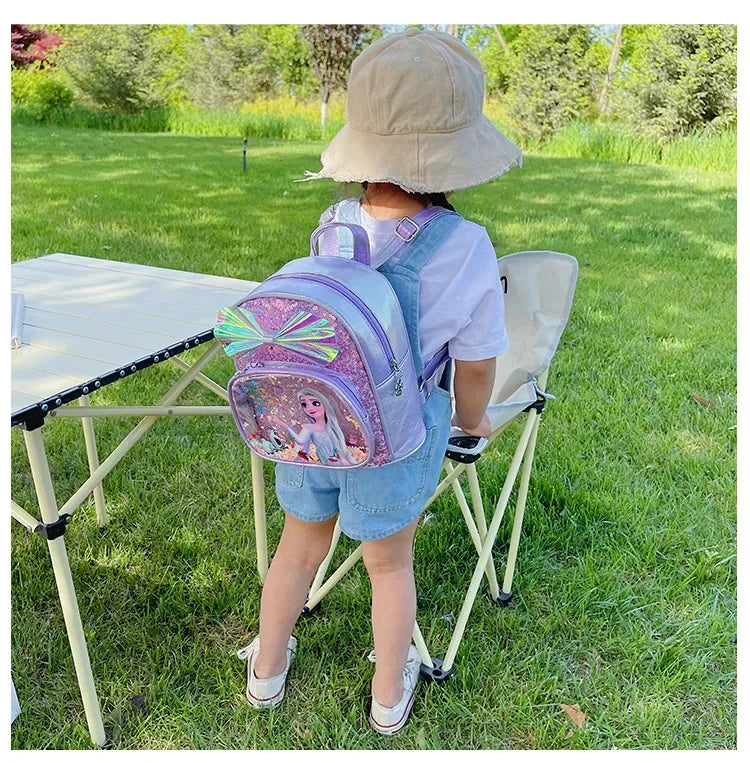Disney Sequins Frozen Elsa Anna Backpack Fashion Glitter School Book Bag Girls Kawaii PU Leather Travel Backpack Christmas Gifts