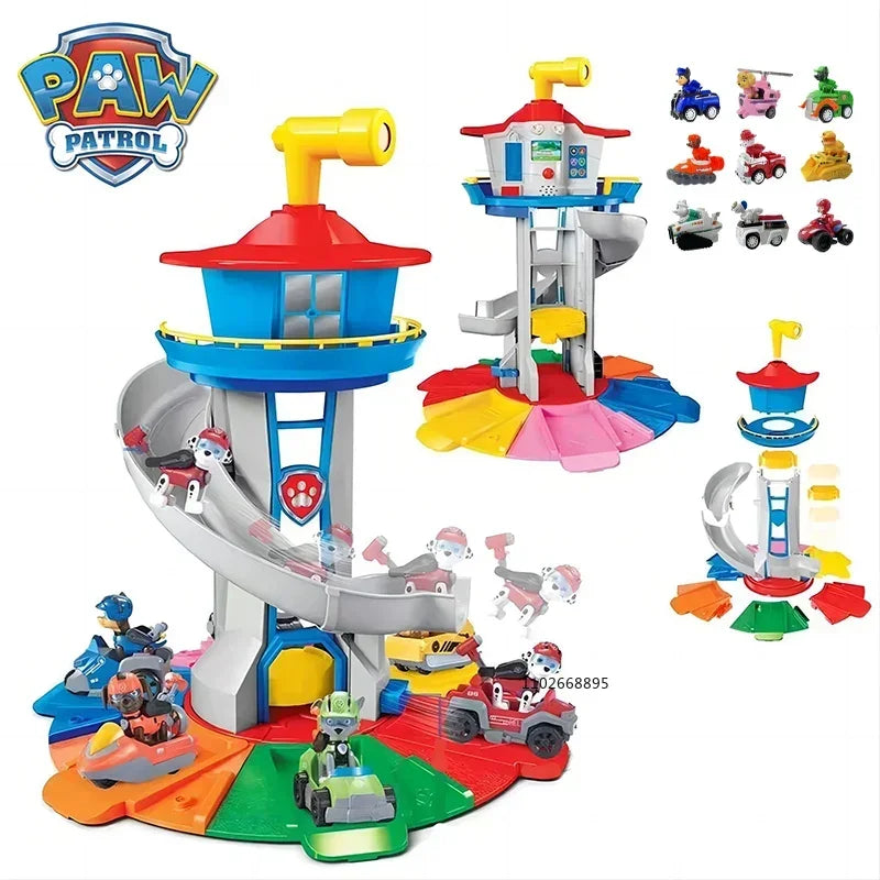Paw Patrol Toy Set Lookout Vehicle Cute Cartoon Anime Figures Patrol Canine Chase Skye Rebound Bicycle Kids Birthday Gifts