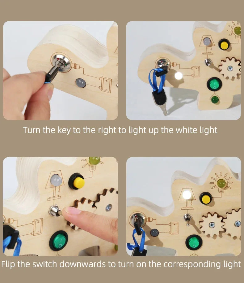 Factory Baby Products Hot Selling 2023 Wooden LED Light Switch Busy Board Games Montessori Educational Sensory Toys For Kids