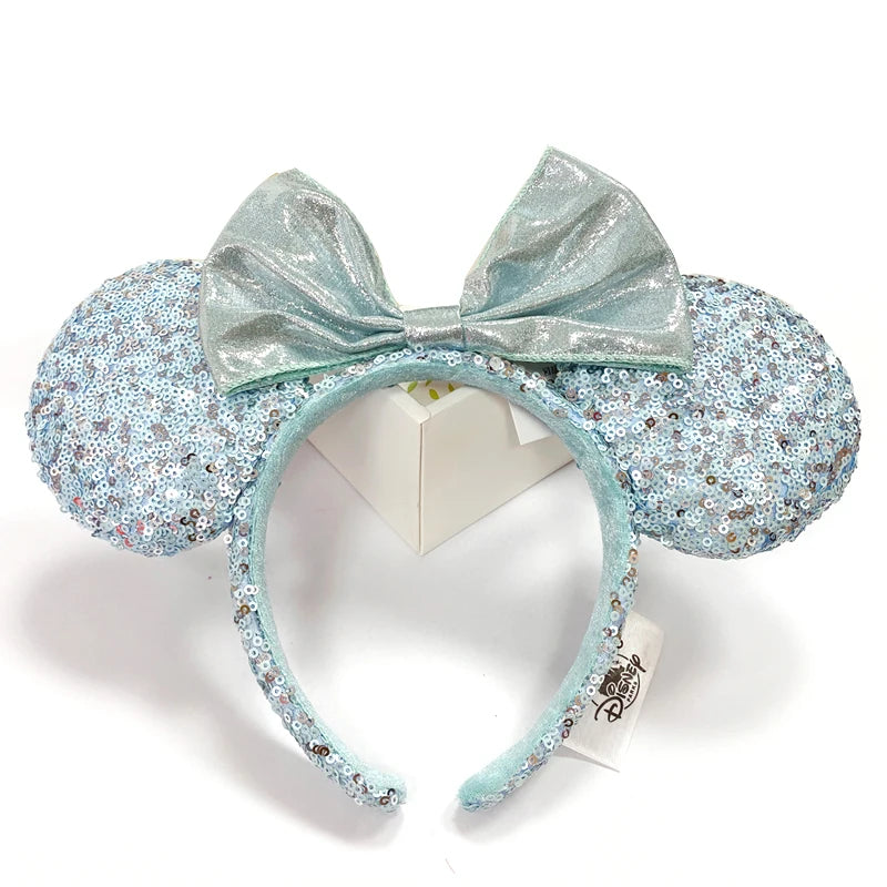 2025 Disney Mickey Mouse Ear Headband Amusement Park Hair Hoop Fish scale sequin mesh Party Headwear Girl Toy Birthday