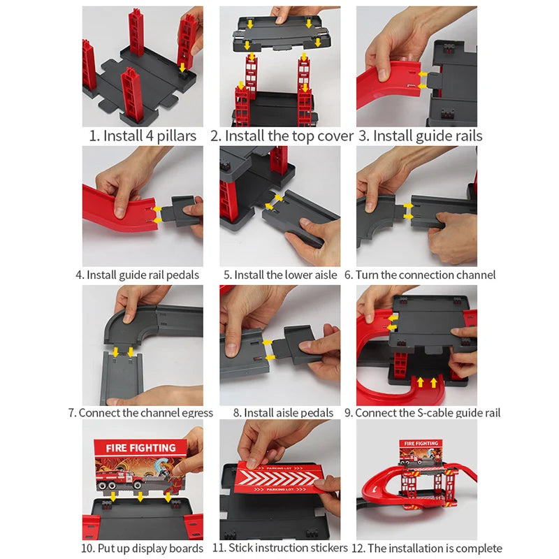 Children's Track Parking Lot Fire Truck Police Engineering Vehicle Dinosaur Car Toys Multi-Storey Car Parking Building For boys