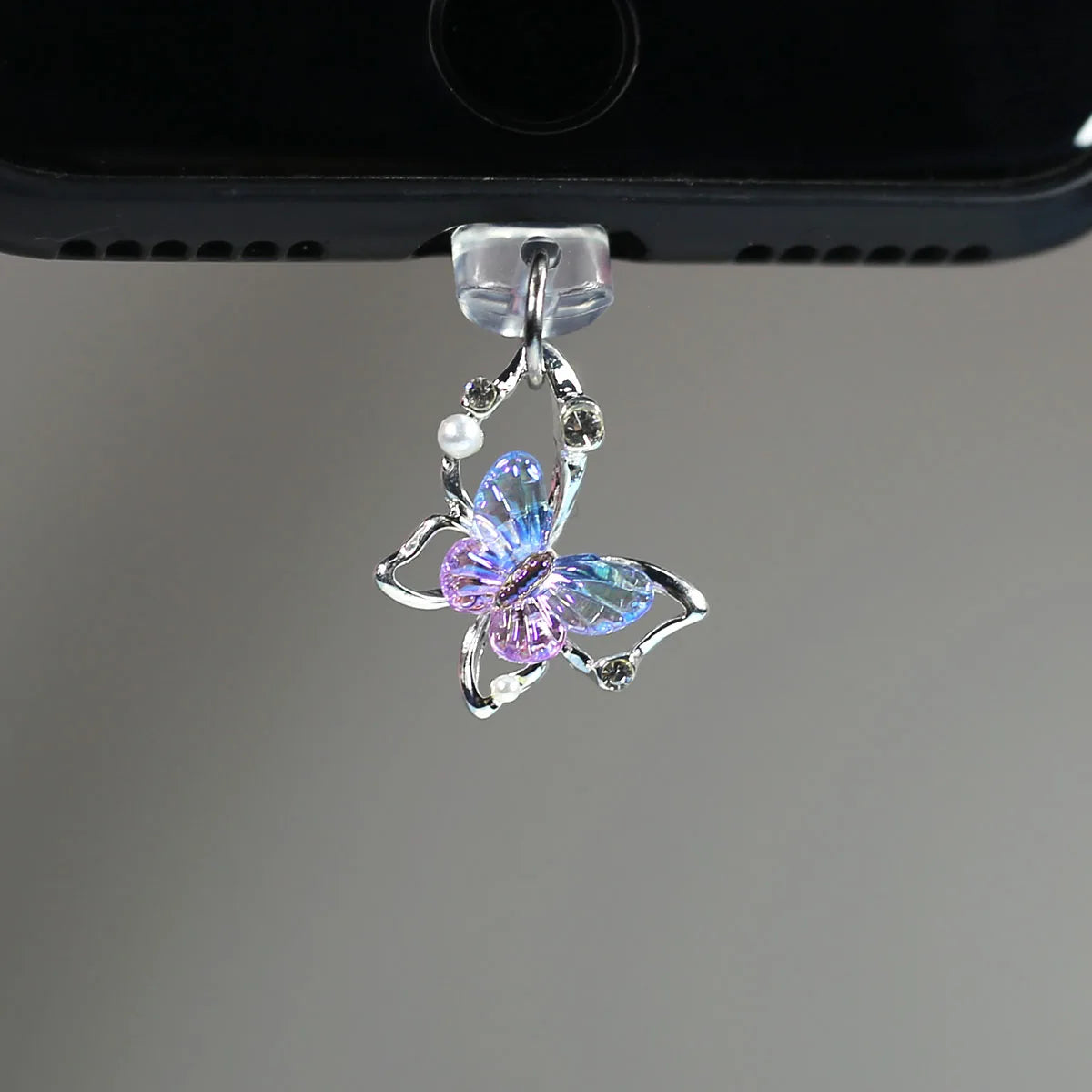 Mobile Phone Dust Plug Pendant New Butterfly With Artificial Pearls And Diamonds Accessory Decoration For IPhone Type-c Port
