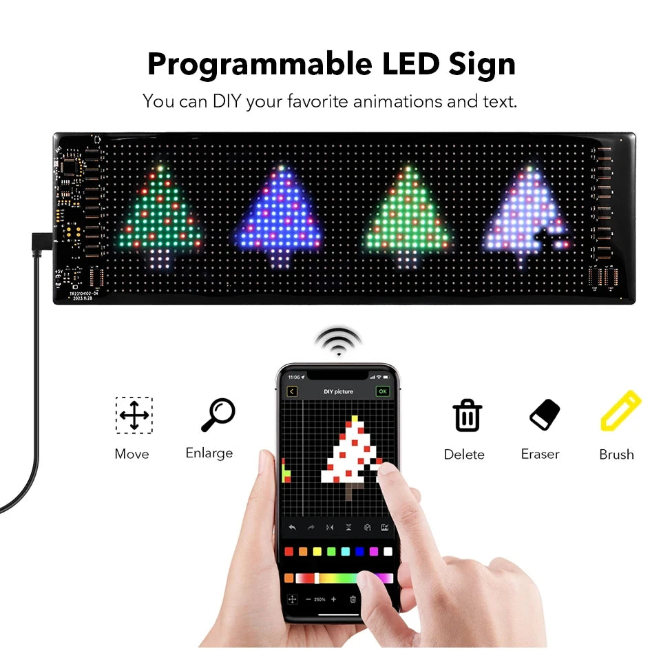 LED Matrix Pixel Panel USB 5V Flexible Addressable RGB Pattern Graffiti Scrolling Text Animation Display Car Shop Bluetooth APP