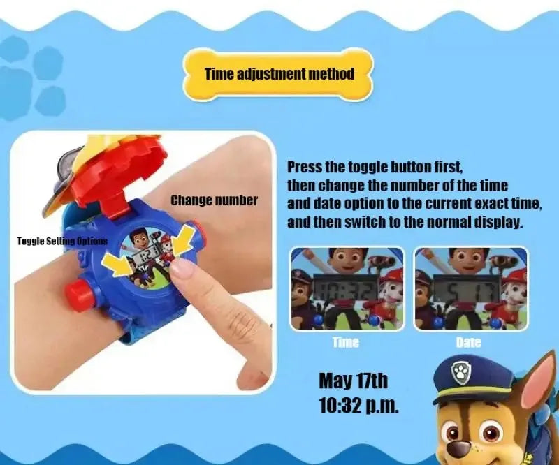 Paw Patrols 3D Projection Digital Watch Dog Marshall Rubble Skye Chase Kid Gift for Boys and Girls Anime Action Model Kids Toys