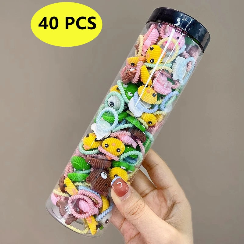 40PCS/10PCS Hair Accessories For Girl Elastic Hair Bands Cute Flowers Style Hair Ring Children Birthday Party Headdress Headwear