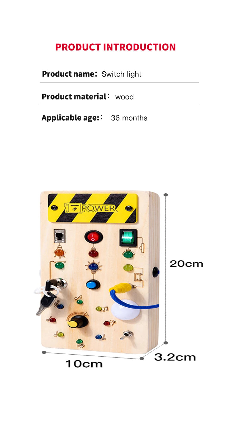 Factory Baby Products Hot Selling 2023 Wooden LED Light Switch Busy Board Games Montessori Educational Sensory Toys For Kids