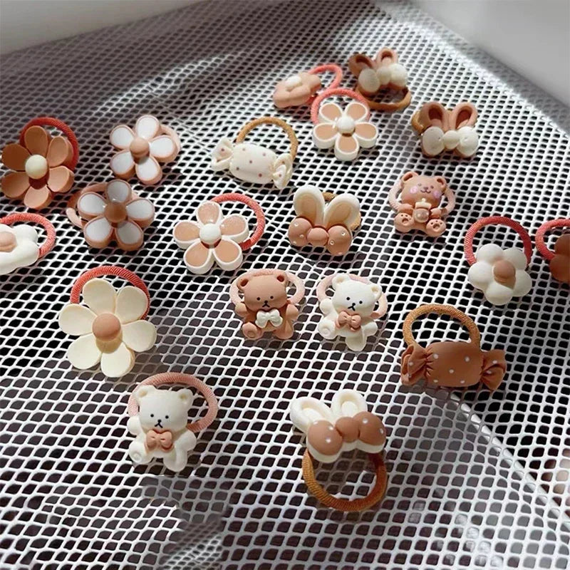 50Pcs Lot Cute Cartoon Bear Rabbit Hair Band Girls Elastic Rubber Band Headwear Flower Bow Baby Kids Hair Accessories Ornaments