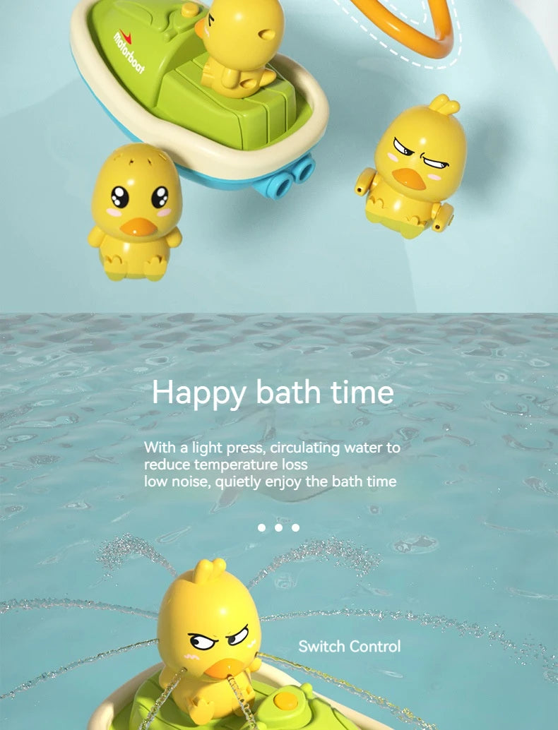 Cute Duck Bathtub Boat Toy with 3 Emotional Ducks Automatic Water Spray Toys for Toddlers Sensory Interactive Baby Shower Gift