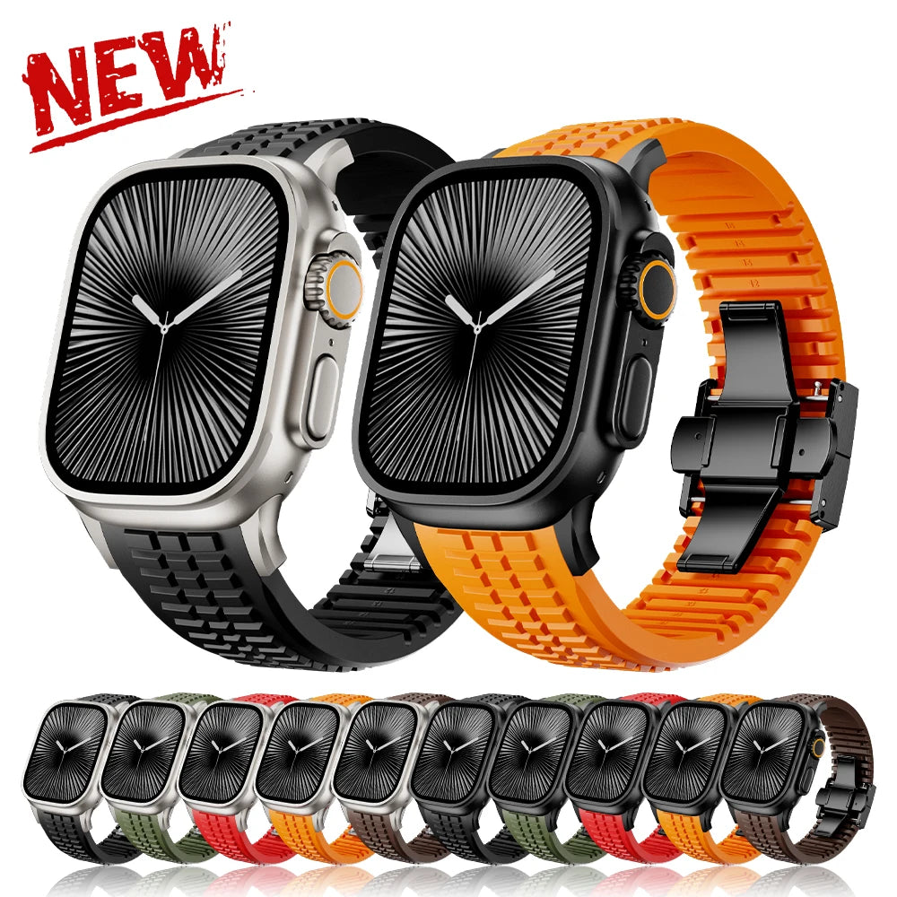 Sport Silicone Band For Apple Watch Ultra 2 Series 10 9 8 7 6 SE 5 4 Luxury Strap For iWatch 44mm 45mm 46mm 49mm Bracelet Correa