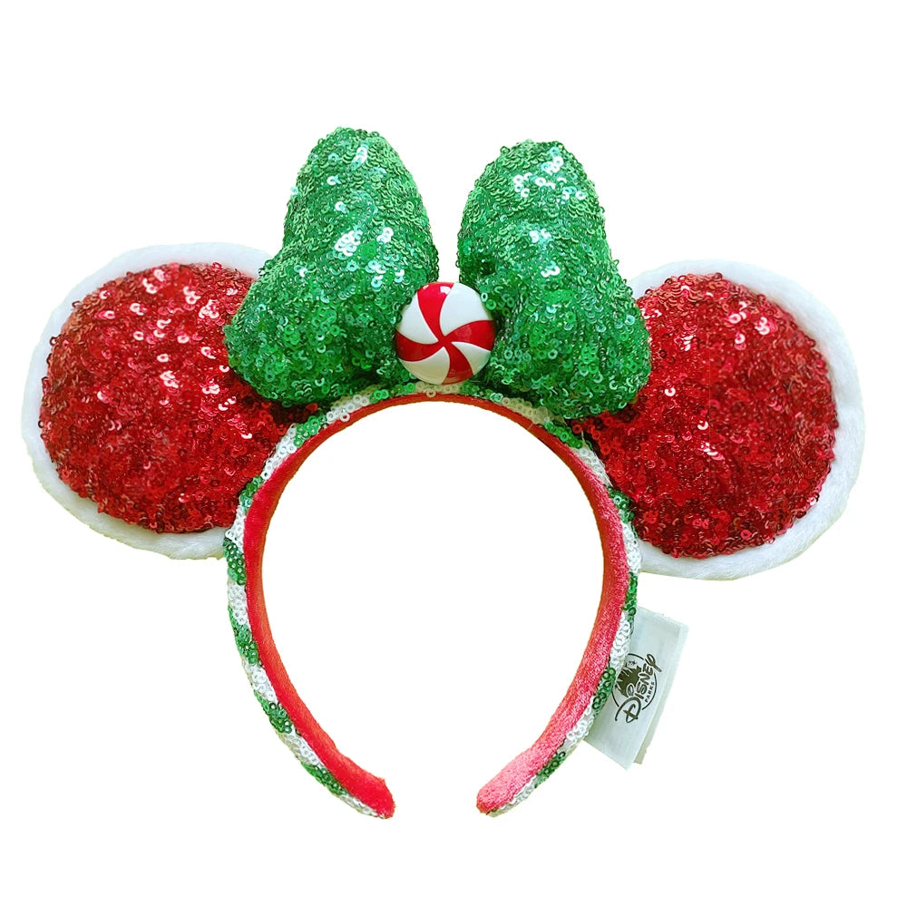 2025 Disney Mickey Mouse Ear Headband Amusement Park Hair Hoop Fish scale sequin mesh Party Headwear Girl Toy Birthday