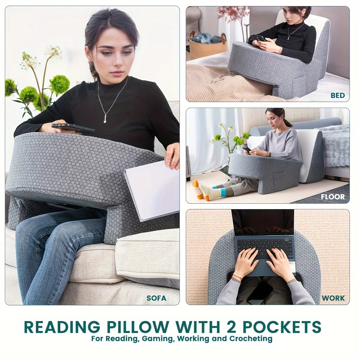 Reading Pillow for Gaming, Extra Large Arm Rest Pillow for Adult, Memory Foam Bed Rest Pillow for Reading, Working,with Rem,1 PC
