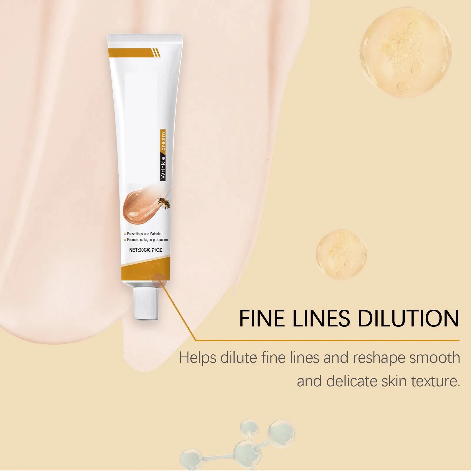 Facial Care Cream, Bee Venom Anti-Wrinkle Cream, Hydrating, Brightening, Delicate Rejuvenating, Soft Skin Care Cream 20g, 0.71oz