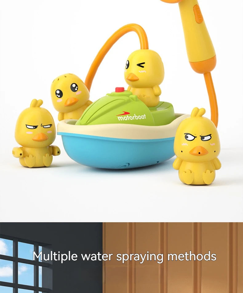 Cute Duck Bathtub Boat Toy with 3 Emotional Ducks Automatic Water Spray Toys for Toddlers Sensory Interactive Baby Shower Gift