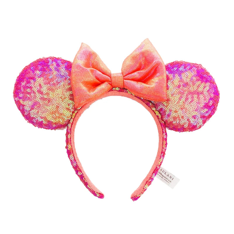 2025 Disney Mickey Mouse Ear Headband Amusement Park Hair Hoop Fish scale sequin mesh Party Headwear Girl Toy Birthday