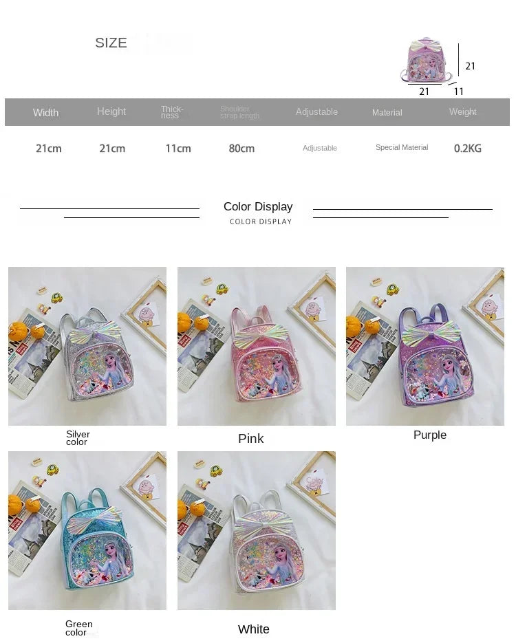 Disney Sequins Frozen Elsa Anna Backpack Fashion Glitter School Book Bag Girls Kawaii PU Leather Travel Backpack Christmas Gifts