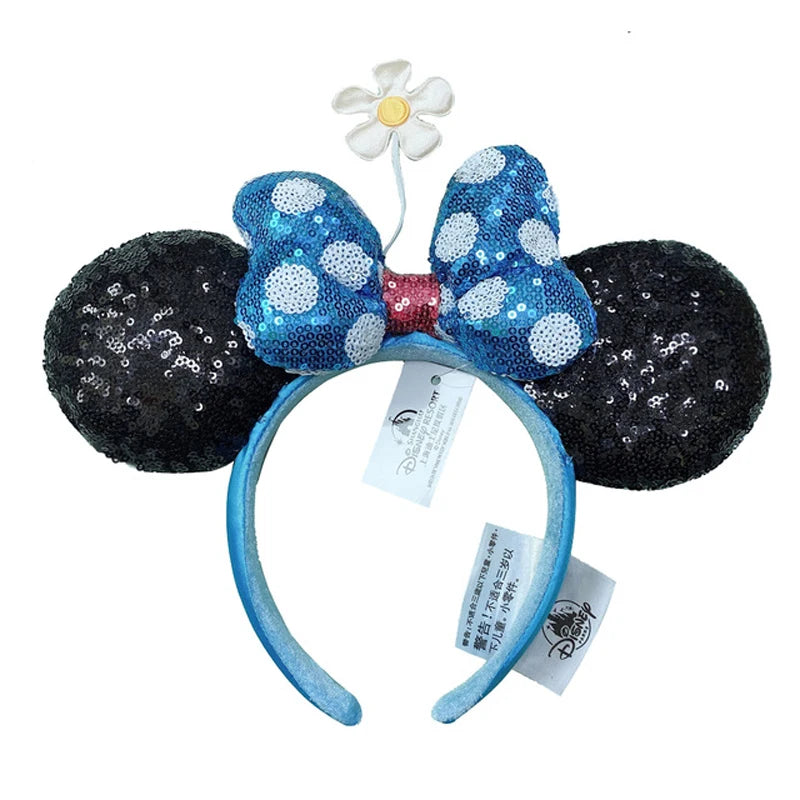 2025 Disney Mickey Mouse Ear Headband Amusement Park Hair Hoop Fish scale sequin mesh Party Headwear Girl Toy Birthday