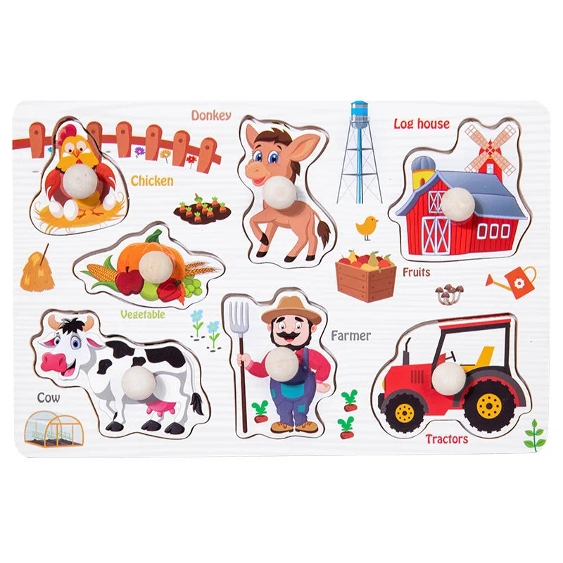 Baby Wooden Puzzles Montessori Toys 1 2 3 Years Toddler Toys Hand Grab Board Alphabet Number Cognition Learning Educational Toys