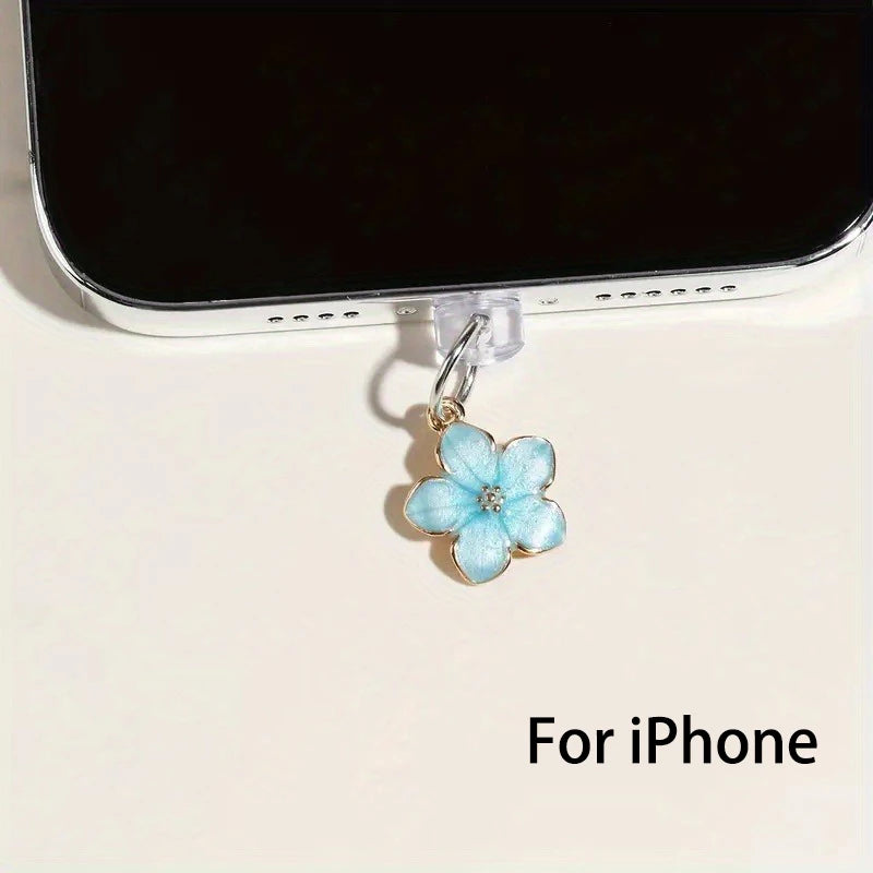 1pcs Simple Flowers Phone Dust plug Accessories Decoration Hanging Pendant for iPhone for Samsung Type-C Charging Port