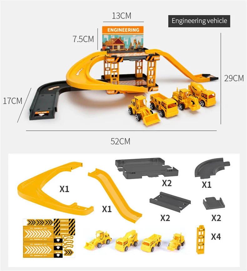 Children's Track Parking Lot Fire Truck Police Engineering Vehicle Dinosaur Car Toys Multi-Storey Car Parking Building For boys