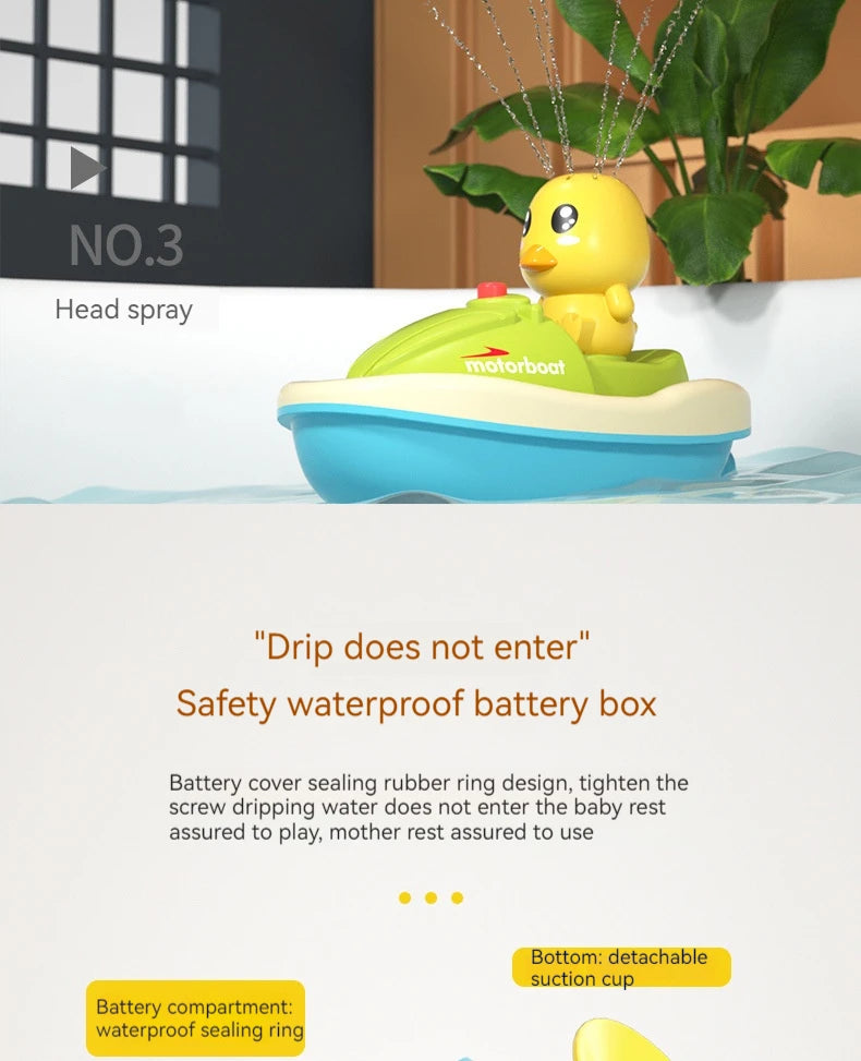 Cute Duck Bathtub Boat Toy with 3 Emotional Ducks Automatic Water Spray Toys for Toddlers Sensory Interactive Baby Shower Gift