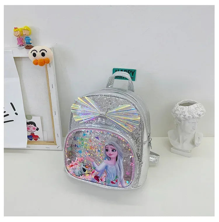 Disney Sequins Frozen Elsa Anna Backpack Fashion Glitter School Book Bag Girls Kawaii PU Leather Travel Backpack Christmas Gifts