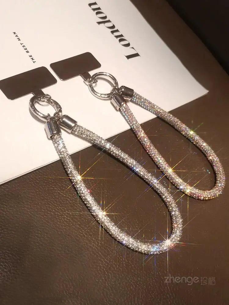 1pcs Short Full Diamond Mobile Phone Lanyard Women's Small Fragrant Wind Short Wrist Case Universal Anyard Metal Clip Lanyard DY