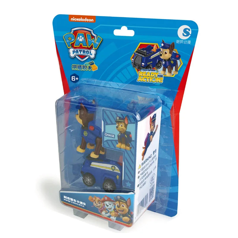 Genuine Paw Patrol Vehicle Chase Skye Marshall Pull Back Cars Playset Building Blocks Ryder Figure Children Toys Birthday Gifts