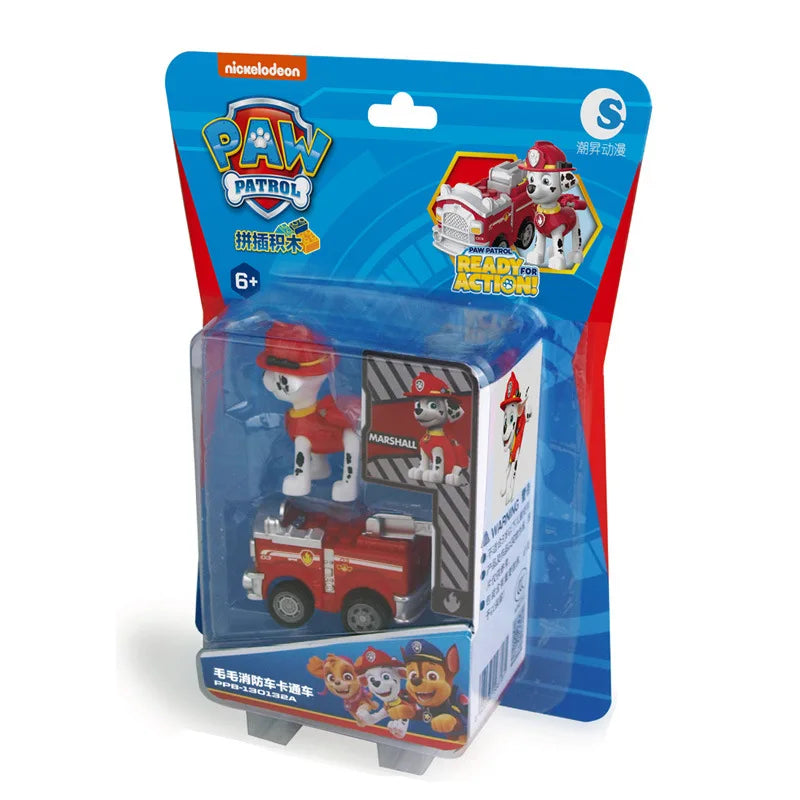 Genuine Paw Patrol Vehicle Chase Skye Marshall Pull Back Cars Playset Building Blocks Ryder Figure Children Toys Birthday Gifts