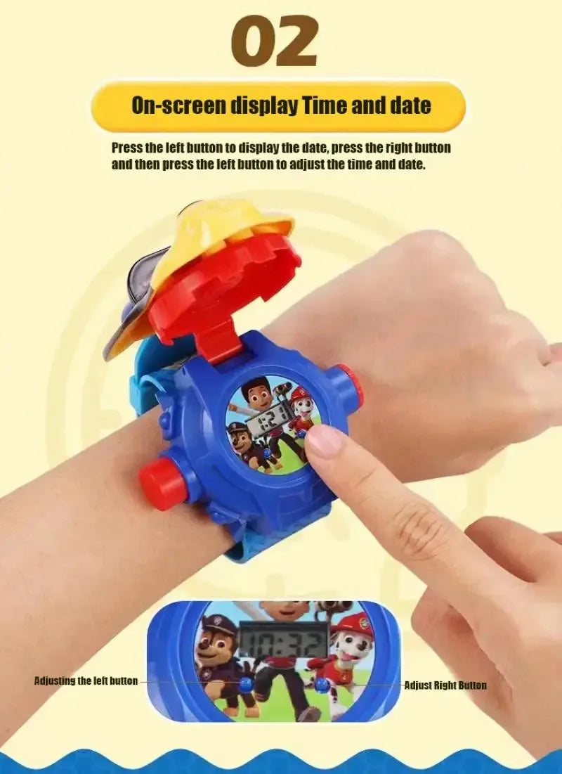 Paw Patrols 3D Projection Digital Watch Dog Marshall Rubble Skye Chase Kid Gift for Boys and Girls Anime Action Model Kids Toys