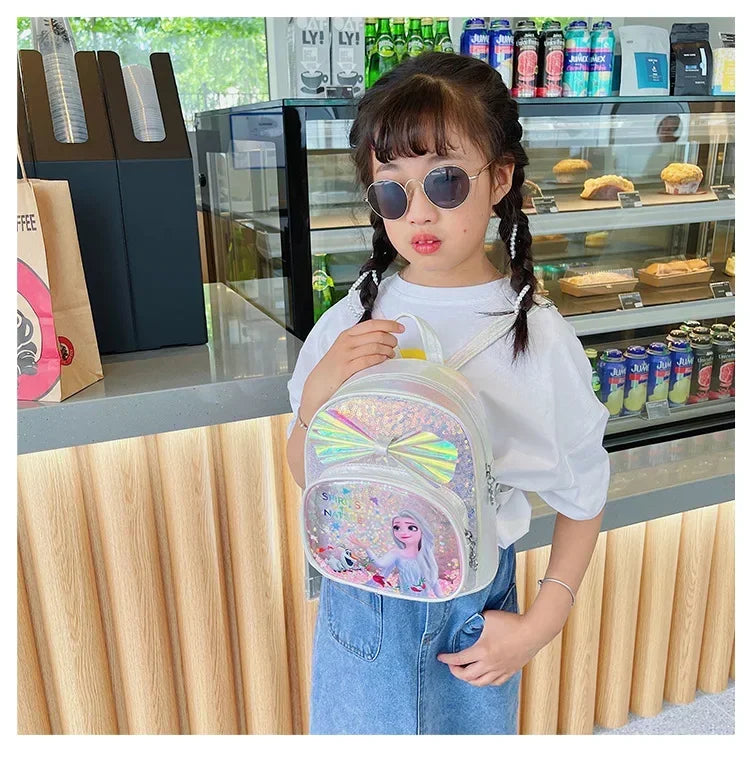 Disney Sequins Frozen Elsa Anna Backpack Fashion Glitter School Book Bag Girls Kawaii PU Leather Travel Backpack Christmas Gifts