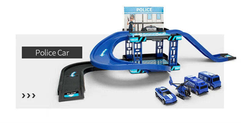 Children's Track Parking Lot Fire Truck Police Engineering Vehicle Dinosaur Car Toys Multi-Storey Car Parking Building For boys