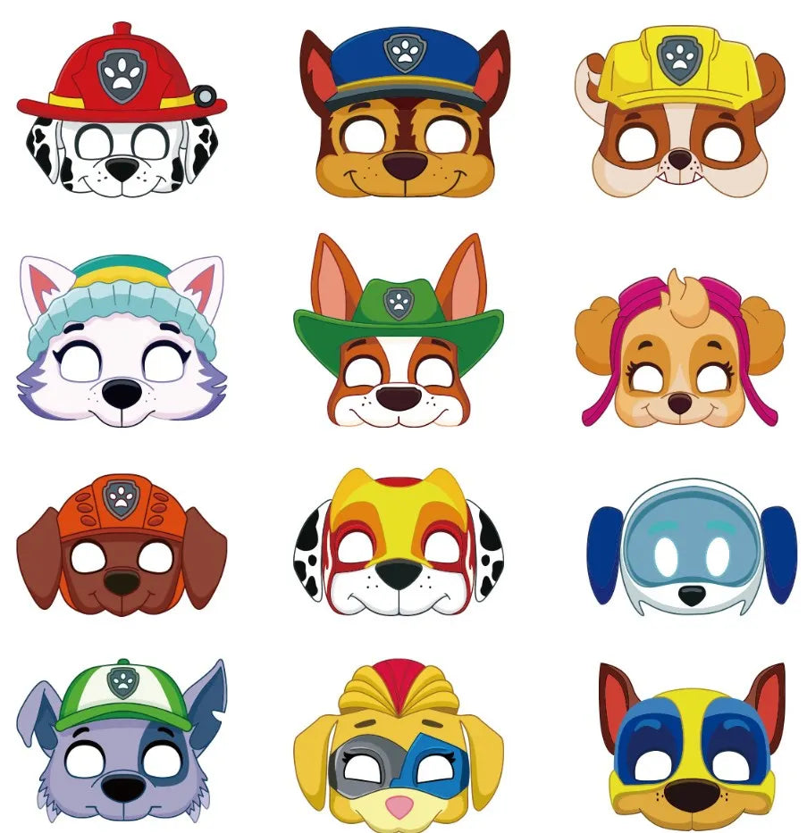 12Pcs Paw Patrol Birthday Party Masks Toy Puppy Patrol Kids Costume Masks Patrulla Canina Figure Mask Kids Cosplay Party